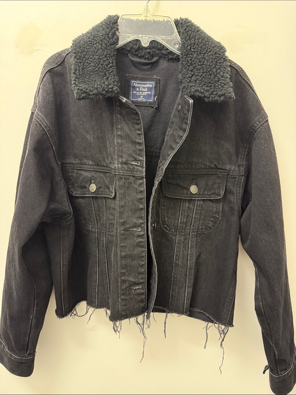 Abercrombie & Fitch Women's Charcoal Black Sherpa Collar Denim Jacket